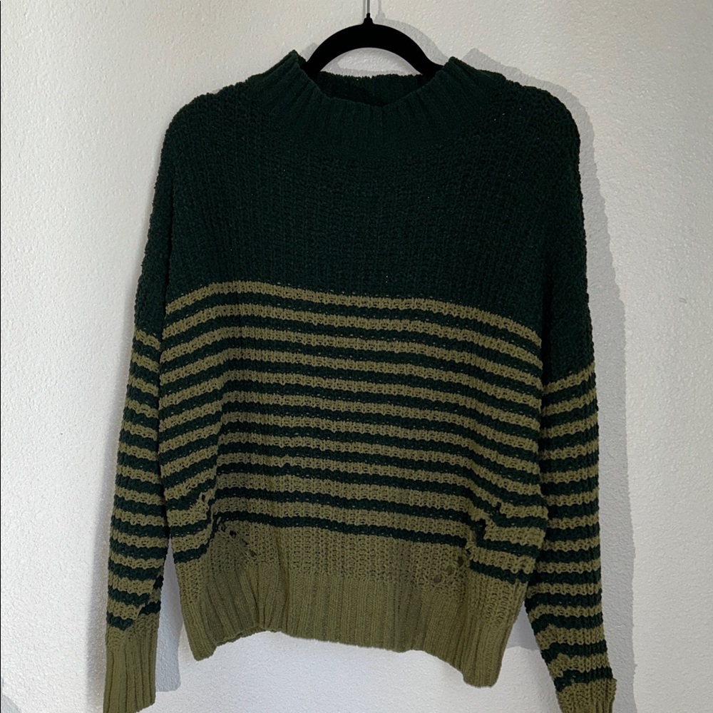 Wonderly Green Striped Crew Neck Sweater